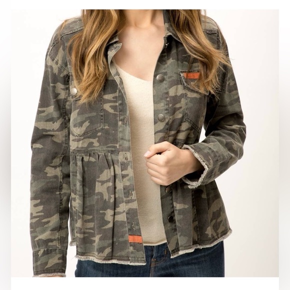 Mystree Jackets & Blazers - Mystree Peplum Camo Jacket
